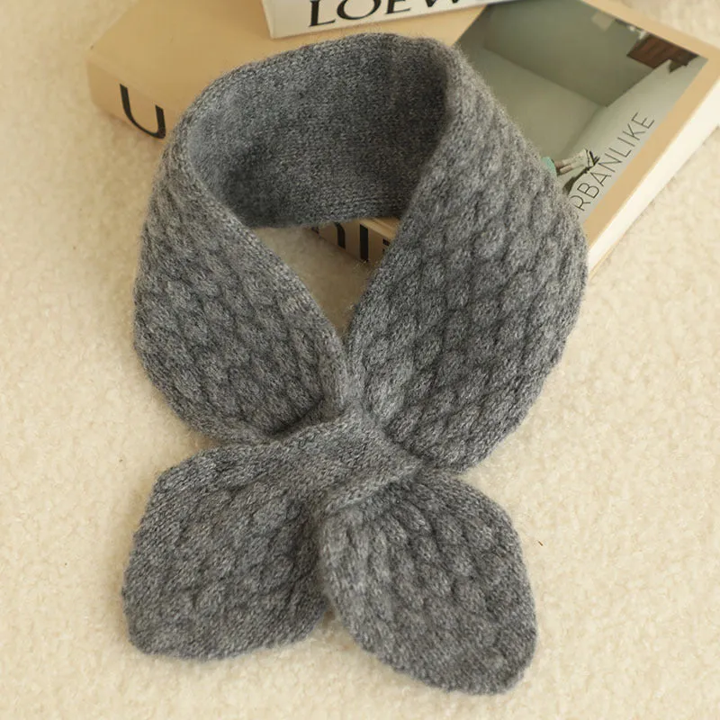 100% Cashmere Knitted Small Scarf Warm Cross Neck Knit Scarf for Kids