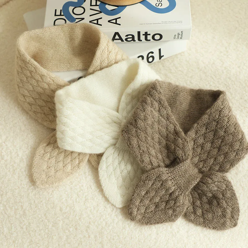 100% Cashmere Knitted Small Scarf Warm Cross Neck Knit Scarf for Kids
