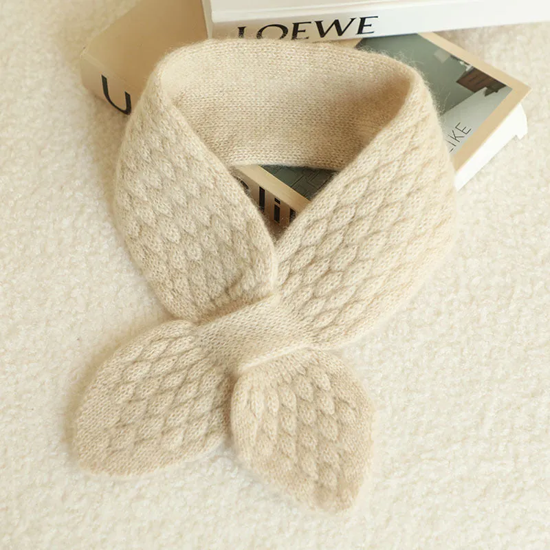 100% Cashmere Knitted Small Scarf Warm Cross Neck Knit Scarf for Kids