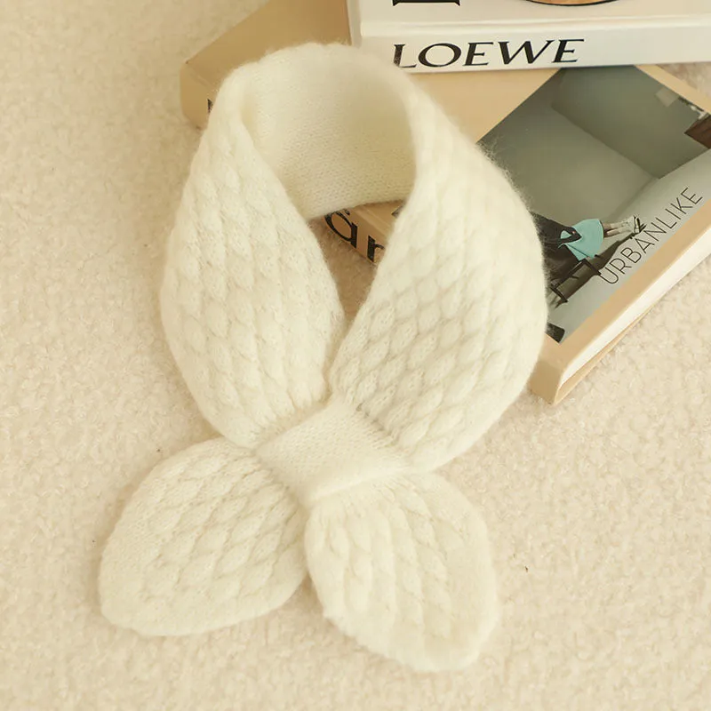 100% Cashmere Knitted Small Scarf Warm Cross Neck Knit Scarf for Kids
