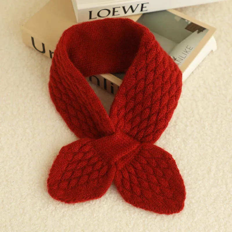 100% Cashmere Knitted Small Scarf Warm Cross Neck Knit Scarf for Kids