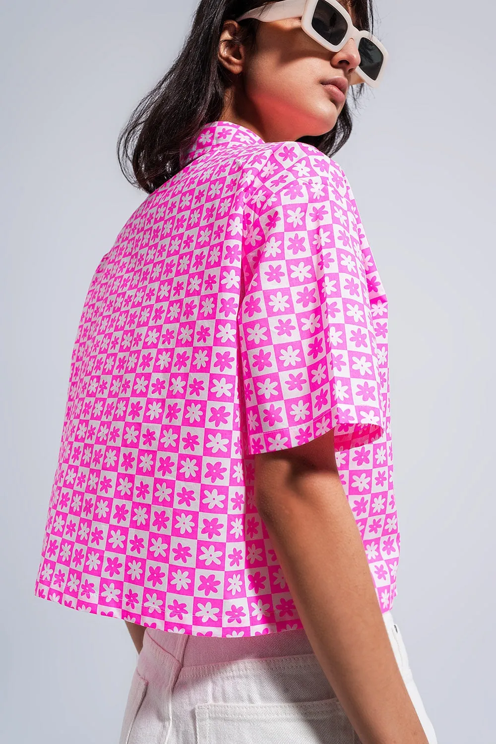 90s Cropped Button Through Pink Shirt