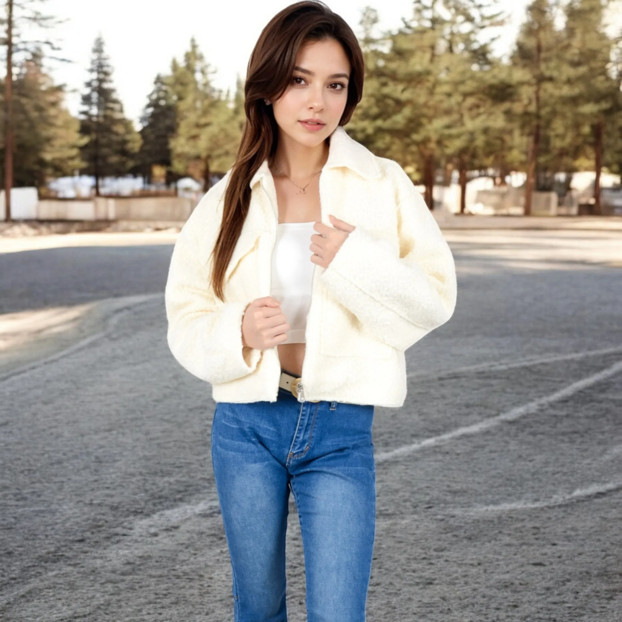 Anna-Kaci Women's Zip-Up Collared Jacket with Front Flap Pockets