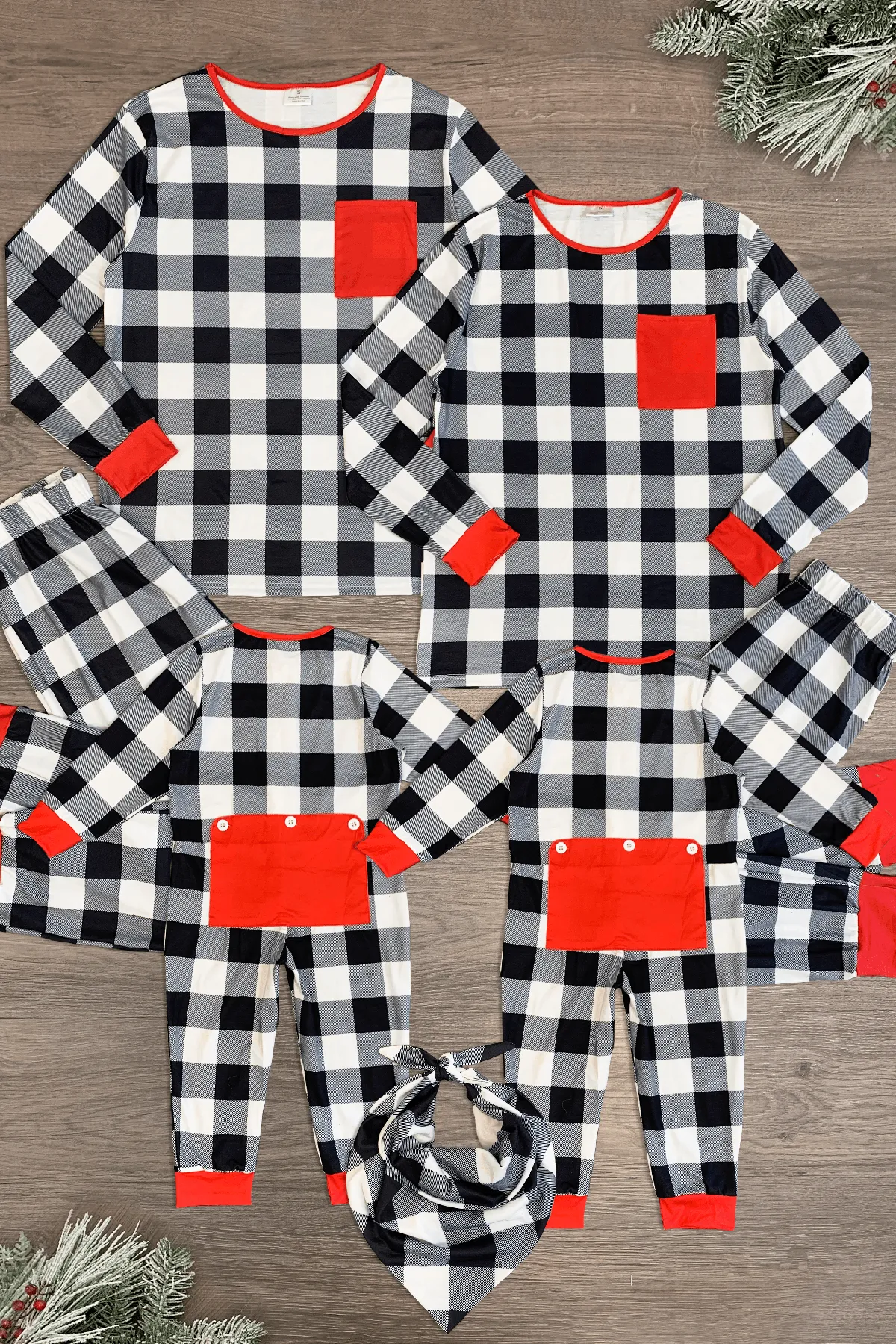 Black & White Buffalo Plaid Pajamas - AND PET BANDANA!