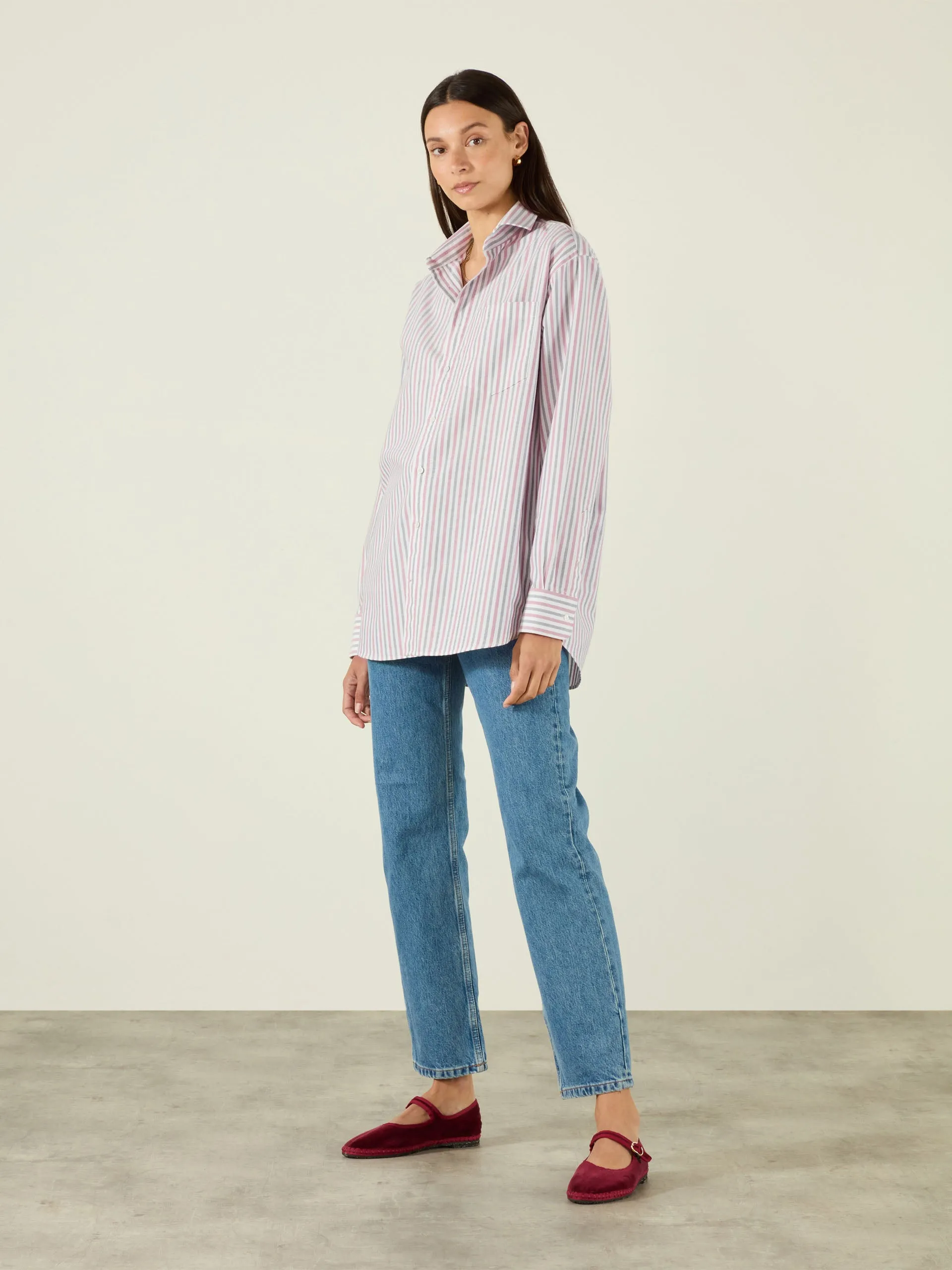 Chessie oxford, red and navy stripe shirt