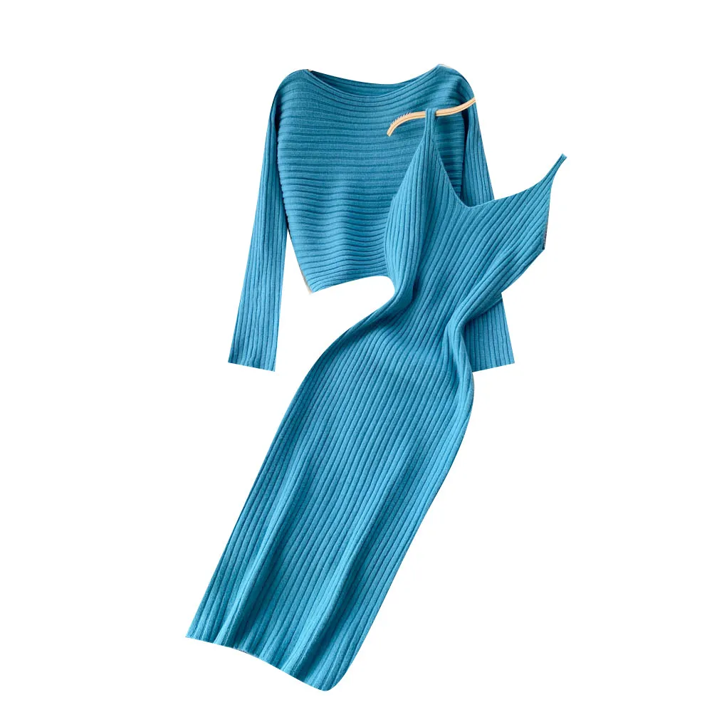 Chic Jersey&Halter V-neck Dress 2Pcs