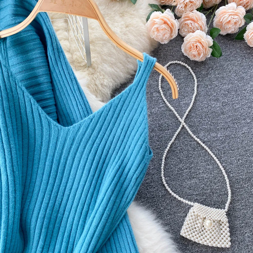 Chic Jersey&Halter V-neck Dress 2Pcs