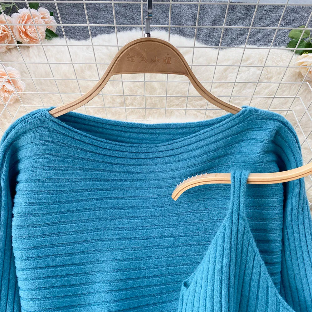Chic Jersey&Halter V-neck Dress 2Pcs