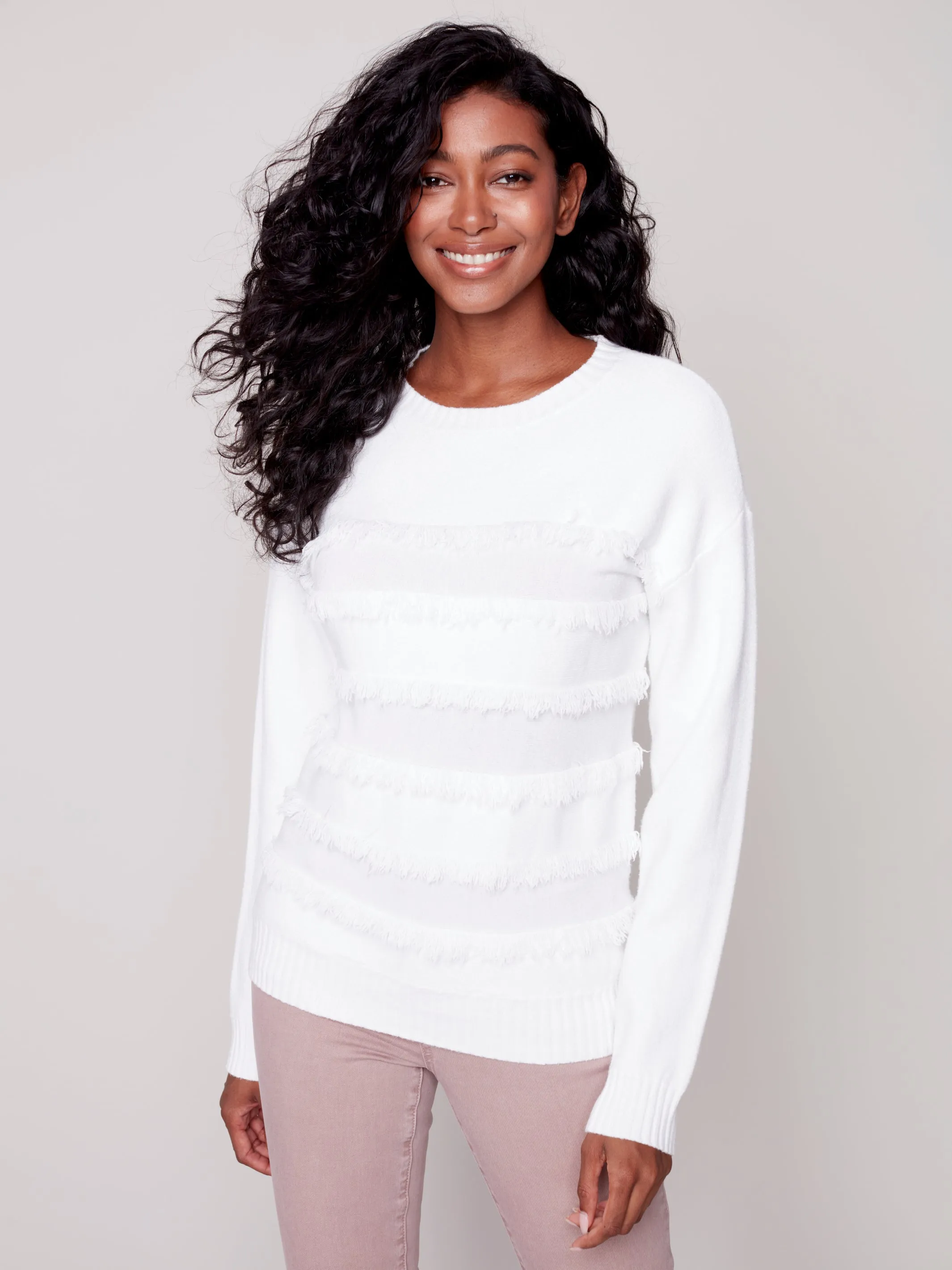 Crewneck with Fringe All Over Sweater