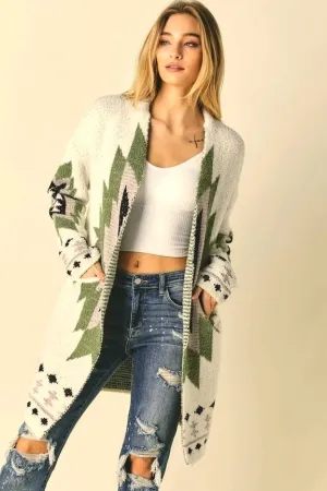 Davi & Dani Fleece Jacquard Cardigan with Pockets