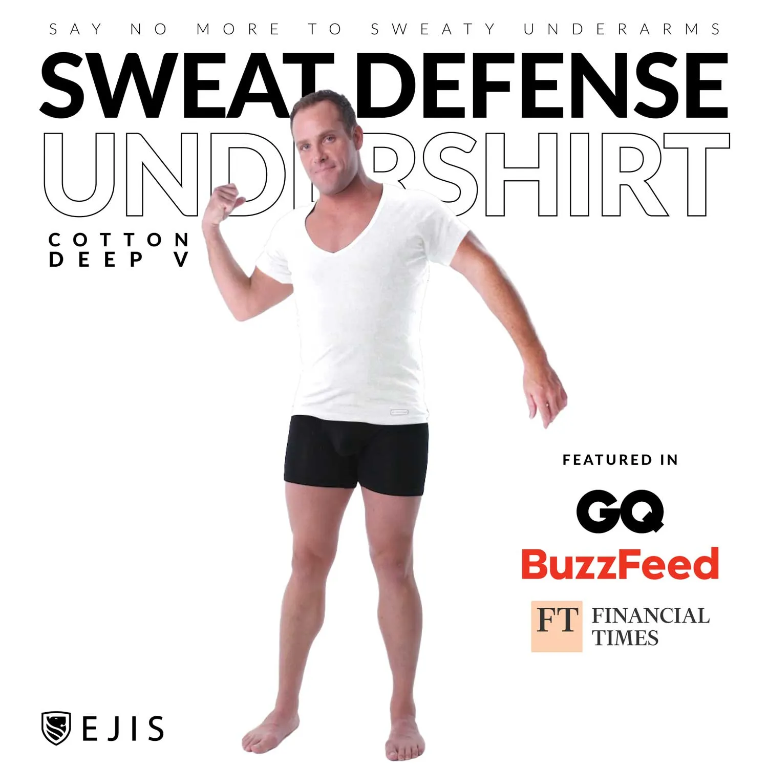 Deep V Cotton Sweat Proof Undershirt For Men - White 3-Pack