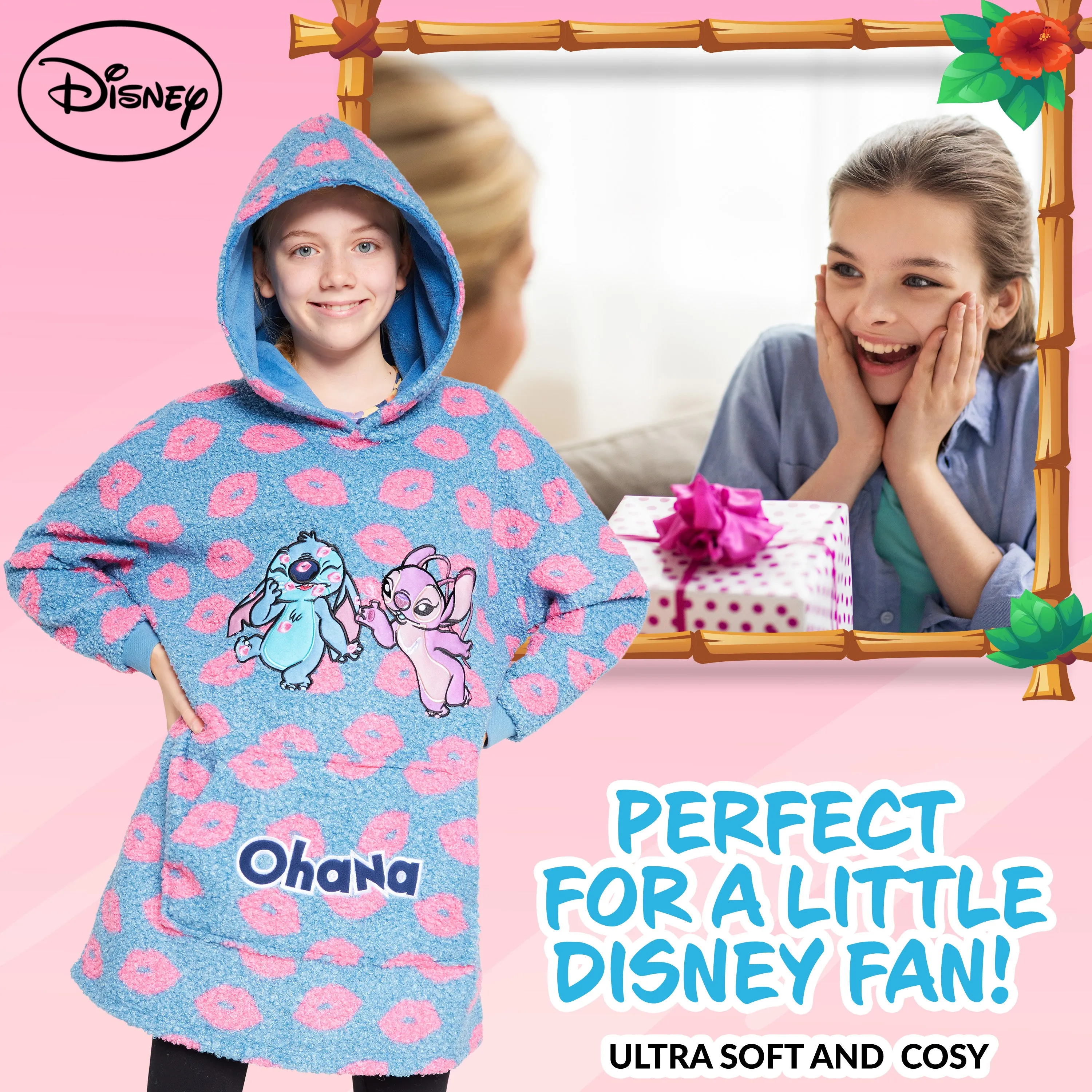 Disney Fleece Hoodie Blanket for Kids -  Blue Stitch & Angel