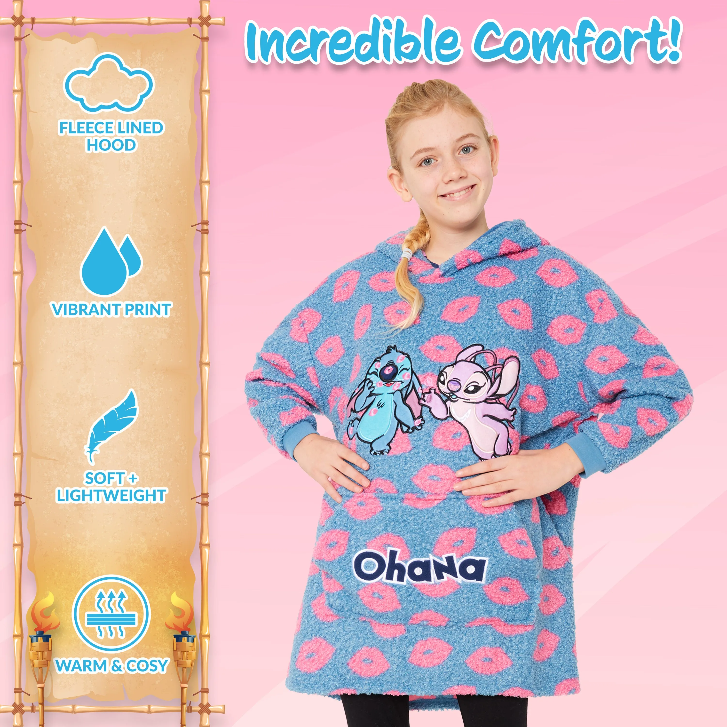 Disney Fleece Hoodie Blanket for Kids -  Blue Stitch & Angel
