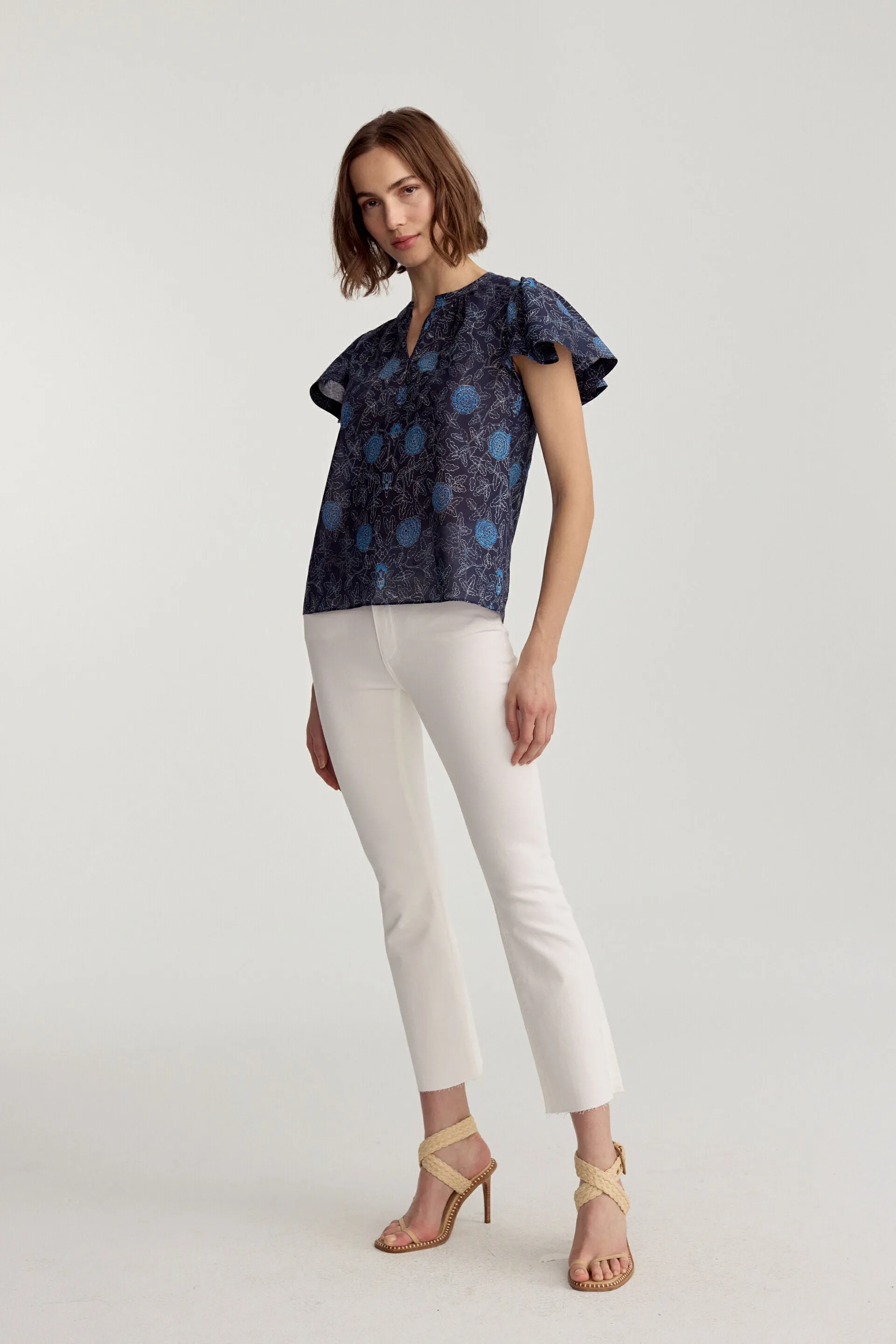 Fleur Sleeve Blouse Navy Floral Batik Voile -  Preorder Ships Out 2/17