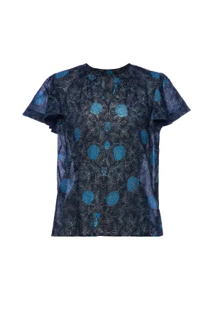 Fleur Sleeve Blouse Navy Floral Batik Voile -  Preorder Ships Out 2/17