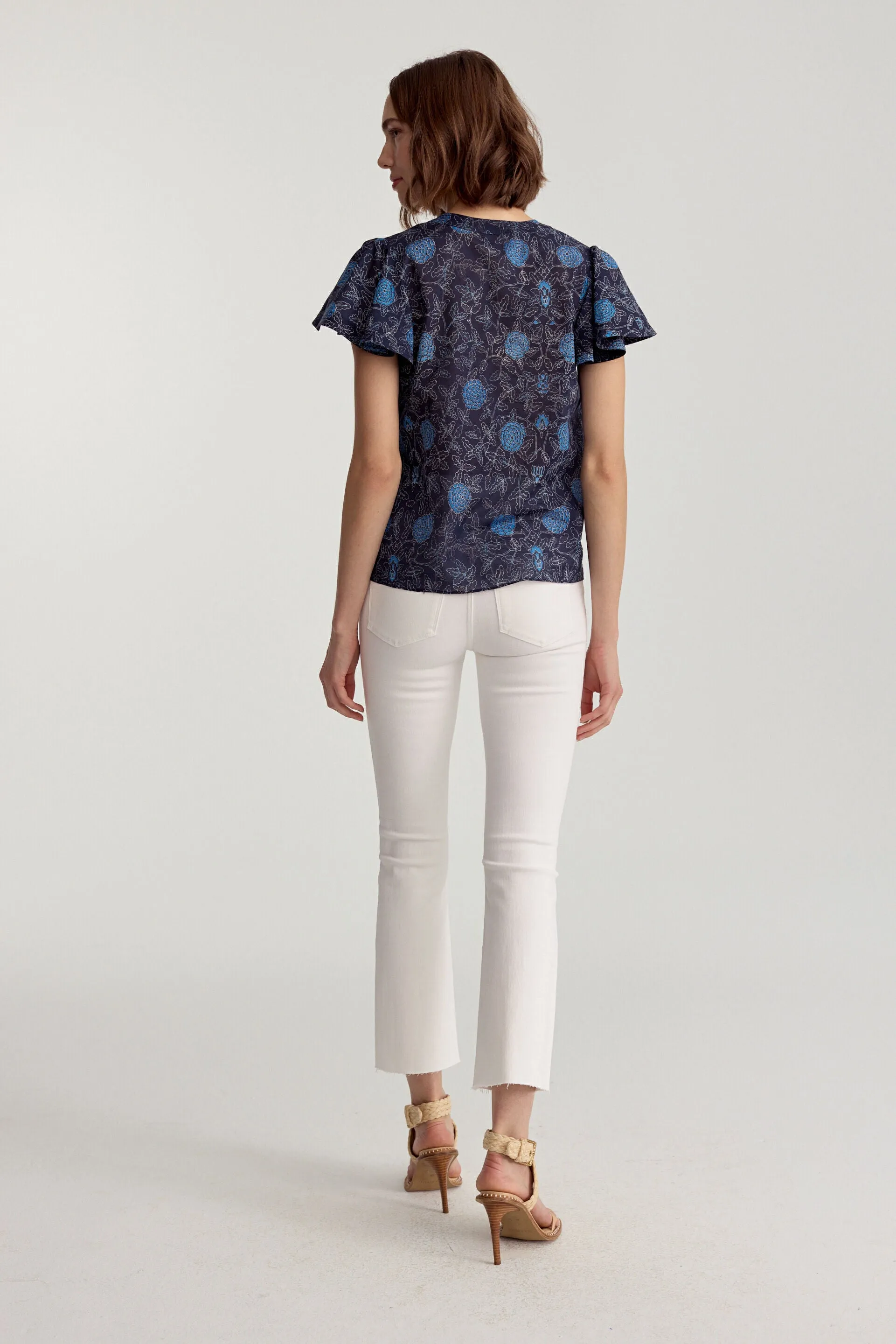 Fleur Sleeve Blouse Navy Floral Batik Voile -  Preorder Ships Out 2/17