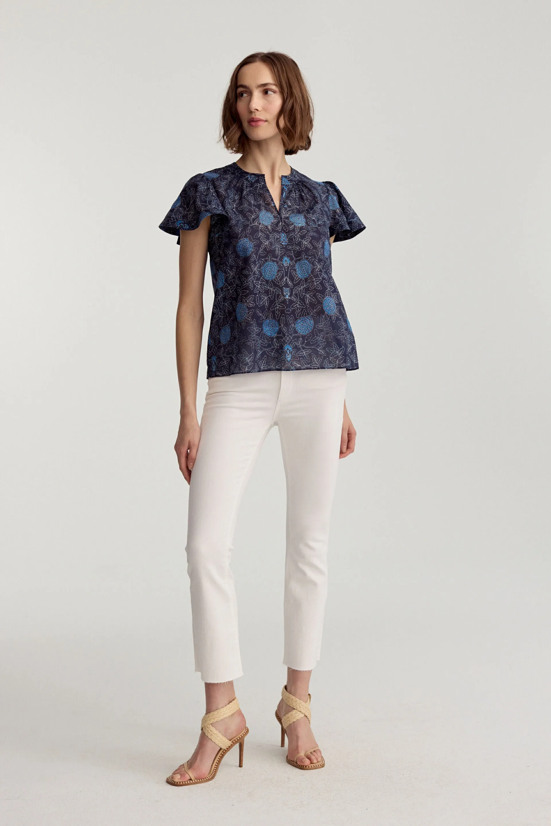 Fleur Sleeve Blouse Navy Floral Batik Voile -  Preorder Ships Out 2/17