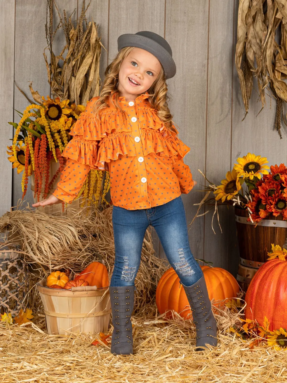 Girls Buttoned Ruffled Cardigan