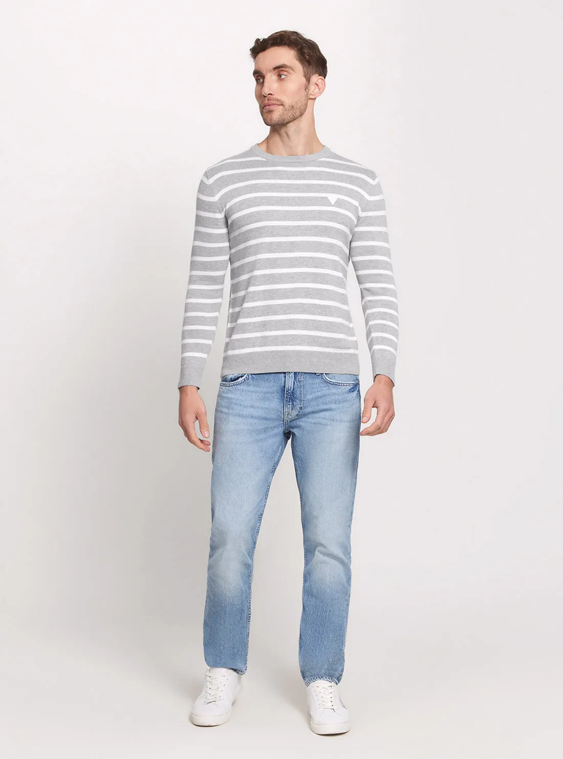 Grey Striped Long Sleeve Knit Top