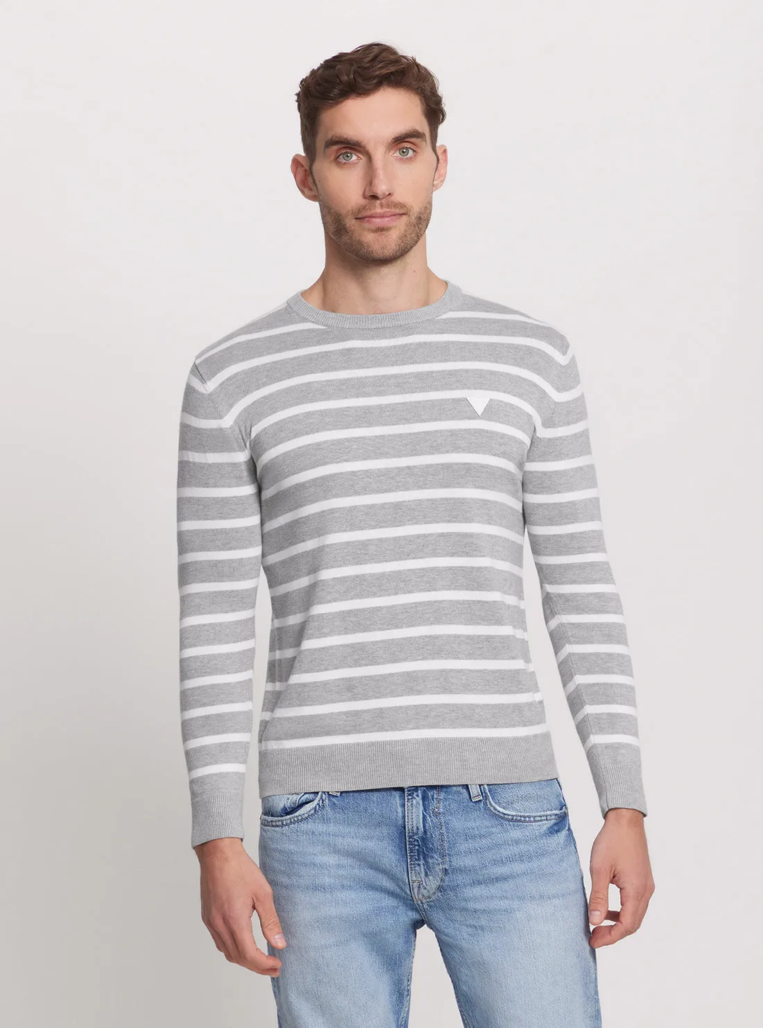 Grey Striped Long Sleeve Knit Top