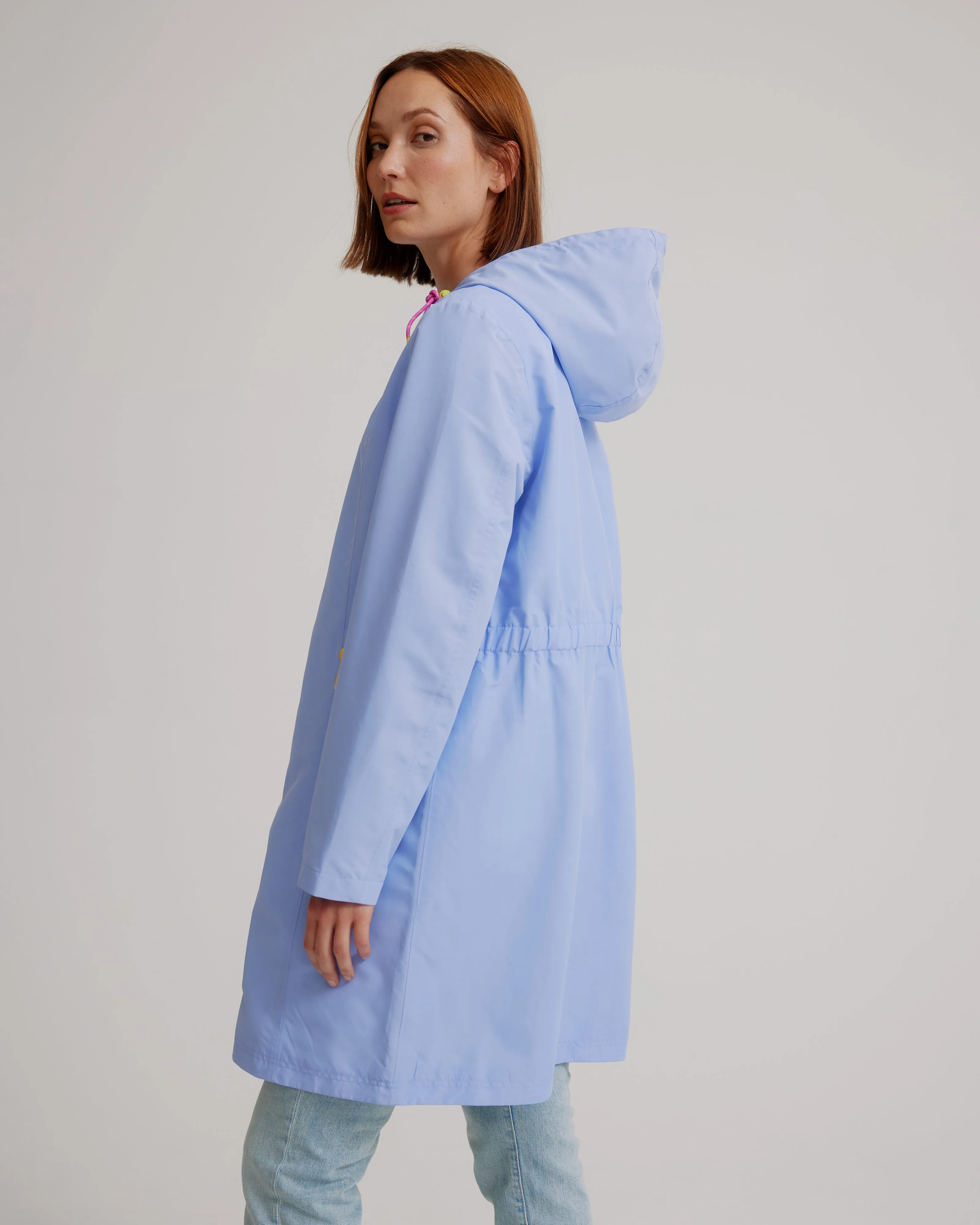 Hooded Magic Print Raincoat W/ Adjustable Waist At Back & Zipper Pockets