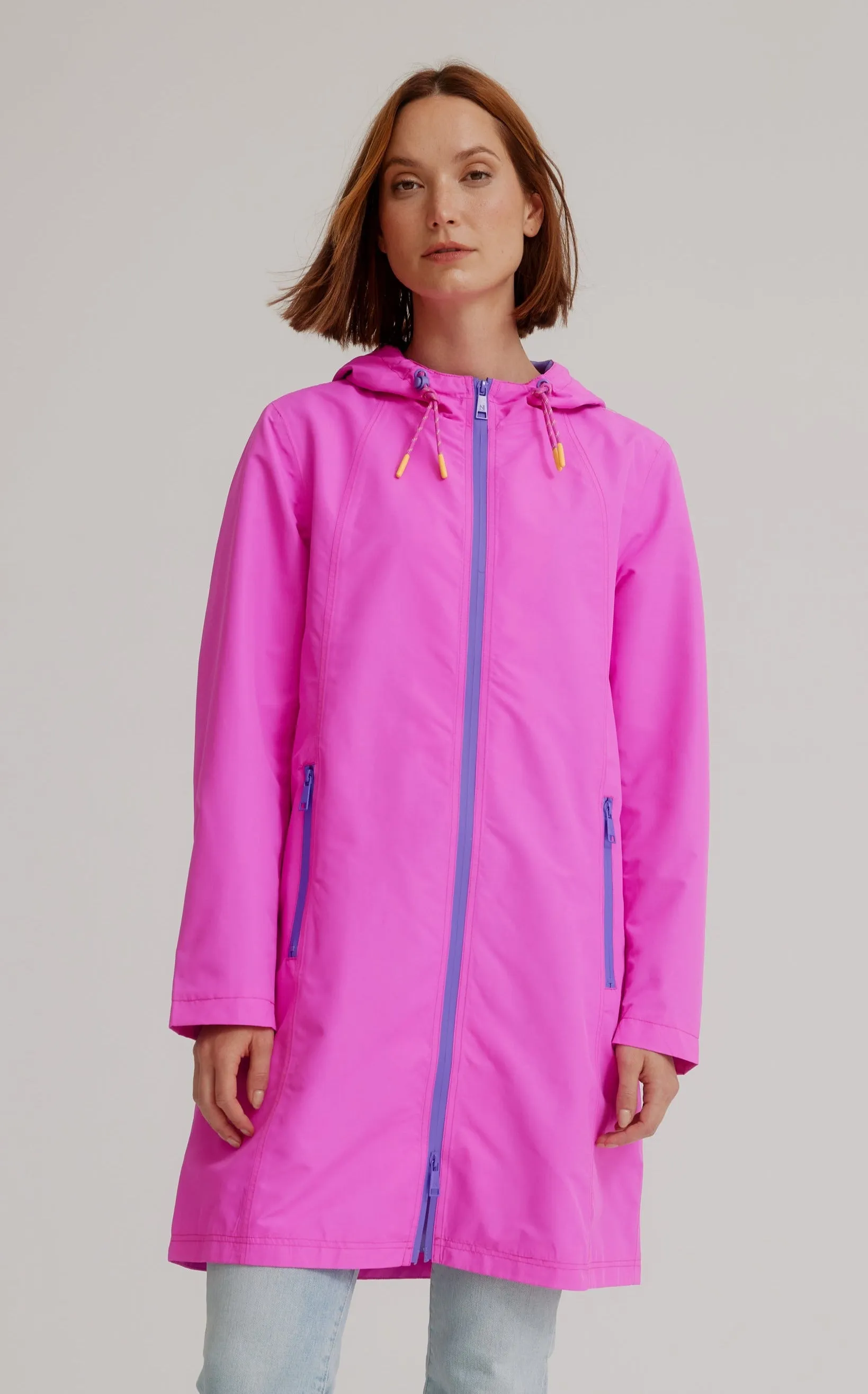 Hooded Magic Print Raincoat W/ Adjustable Waist At Back & Zipper Pockets