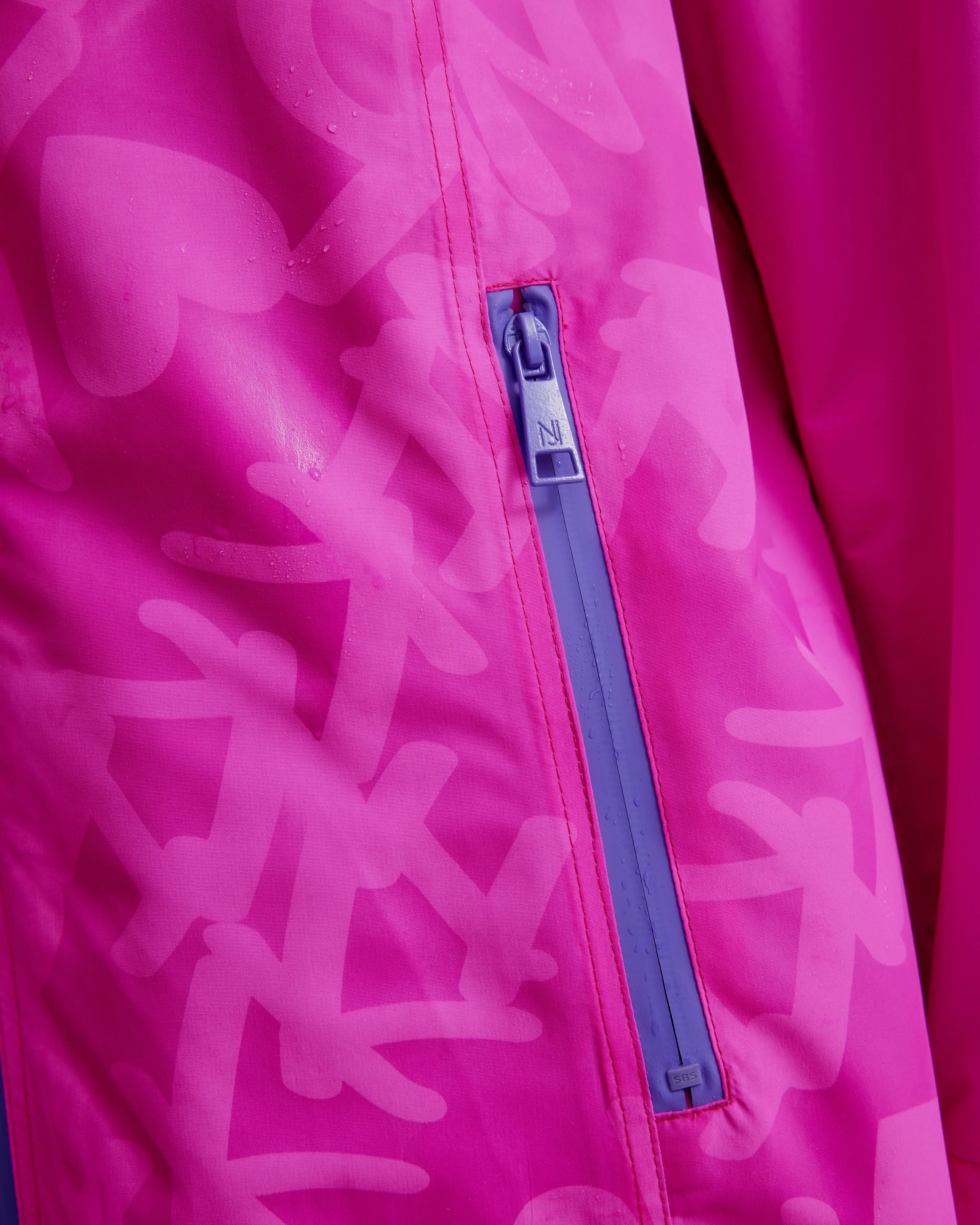 Hooded Magic Print Raincoat W/ Adjustable Waist At Back & Zipper Pockets