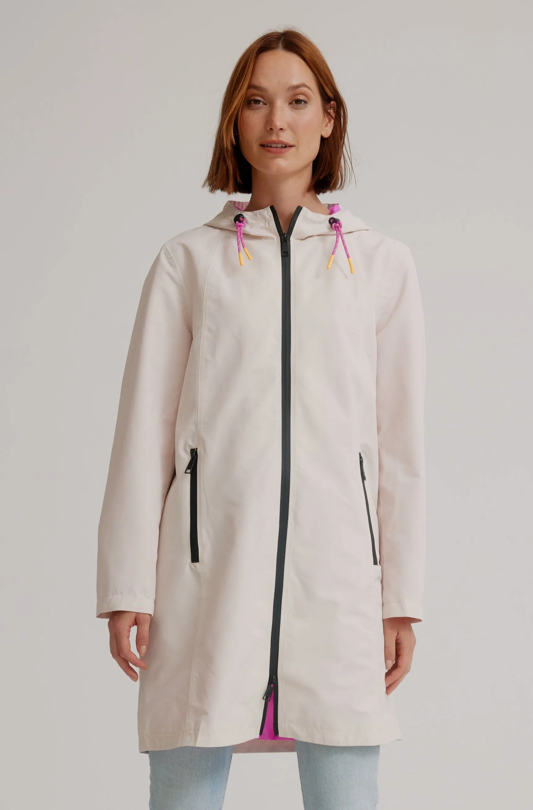 Hooded Magic Print Raincoat W/ Adjustable Waist At Back & Zipper Pockets