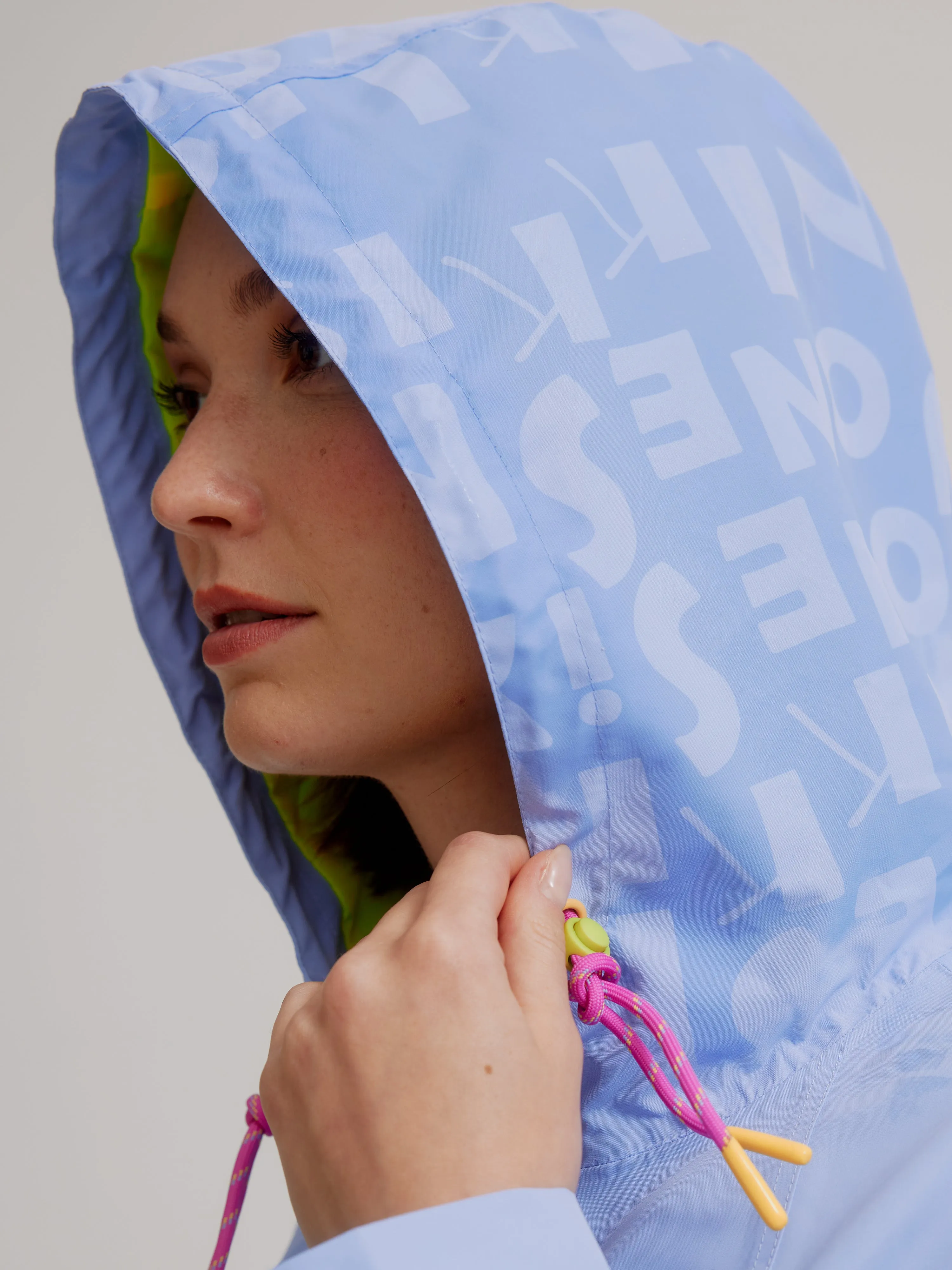 Hooded Magic Print Raincoat W/ Adjustable Waist At Back & Zipper Pockets