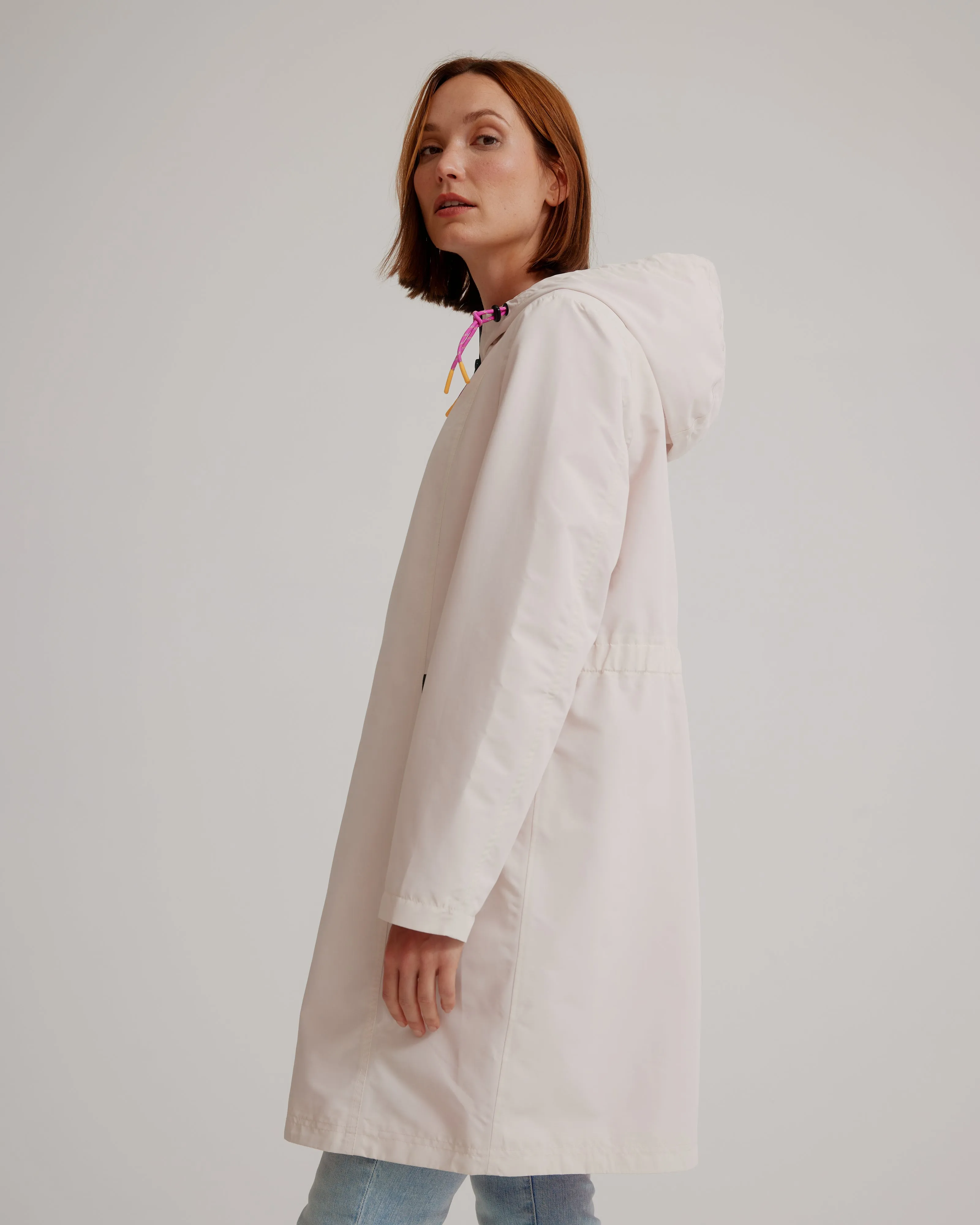 Hooded Magic Print Raincoat W/ Adjustable Waist At Back & Zipper Pockets