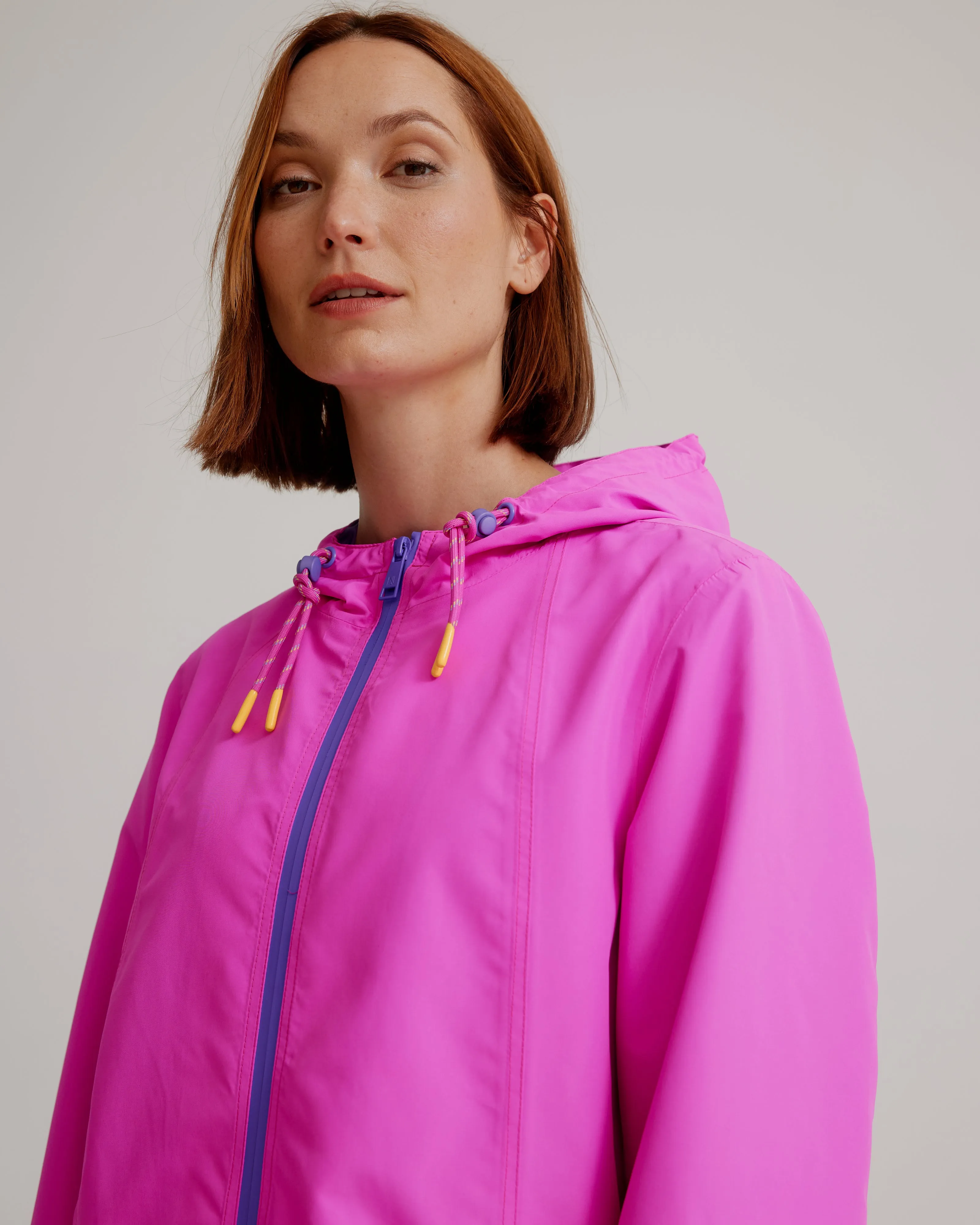 Hooded Magic Print Raincoat W/ Adjustable Waist At Back & Zipper Pockets