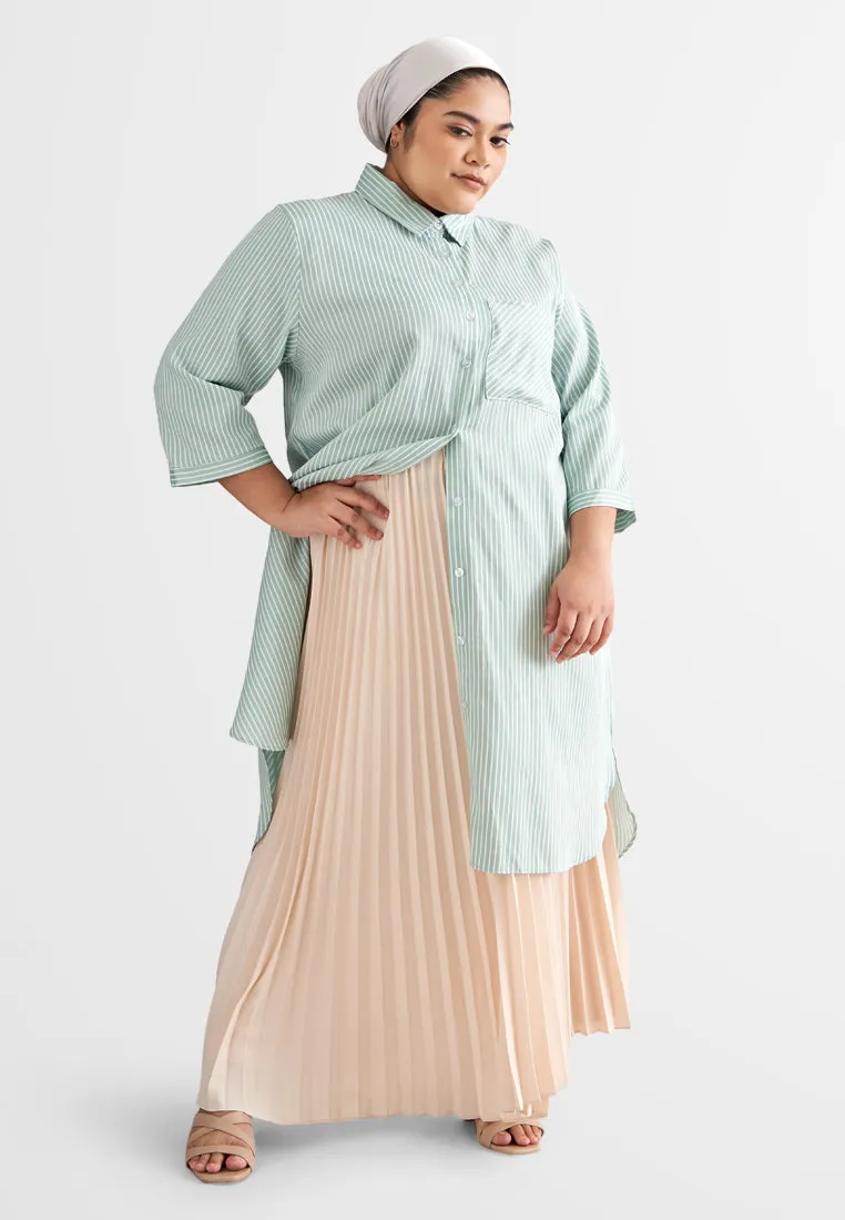 Leandra Stripes Long Shirt Dress - Pink