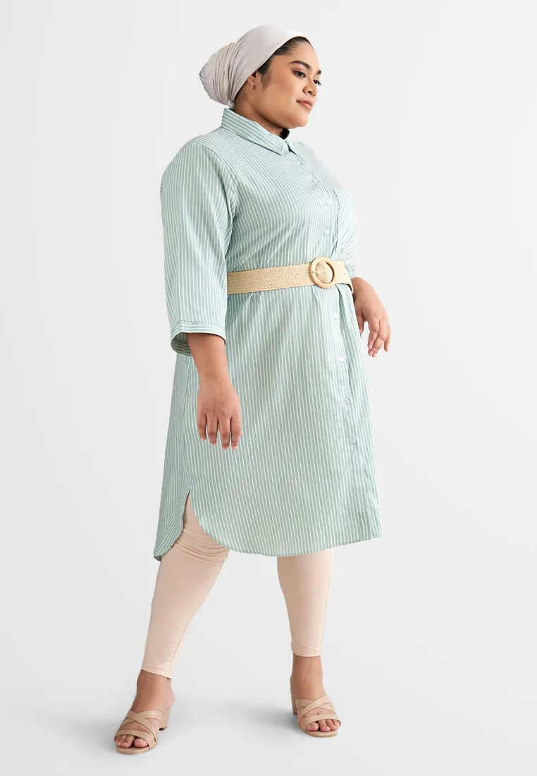 Leandra Stripes Long Shirt Dress - Pink