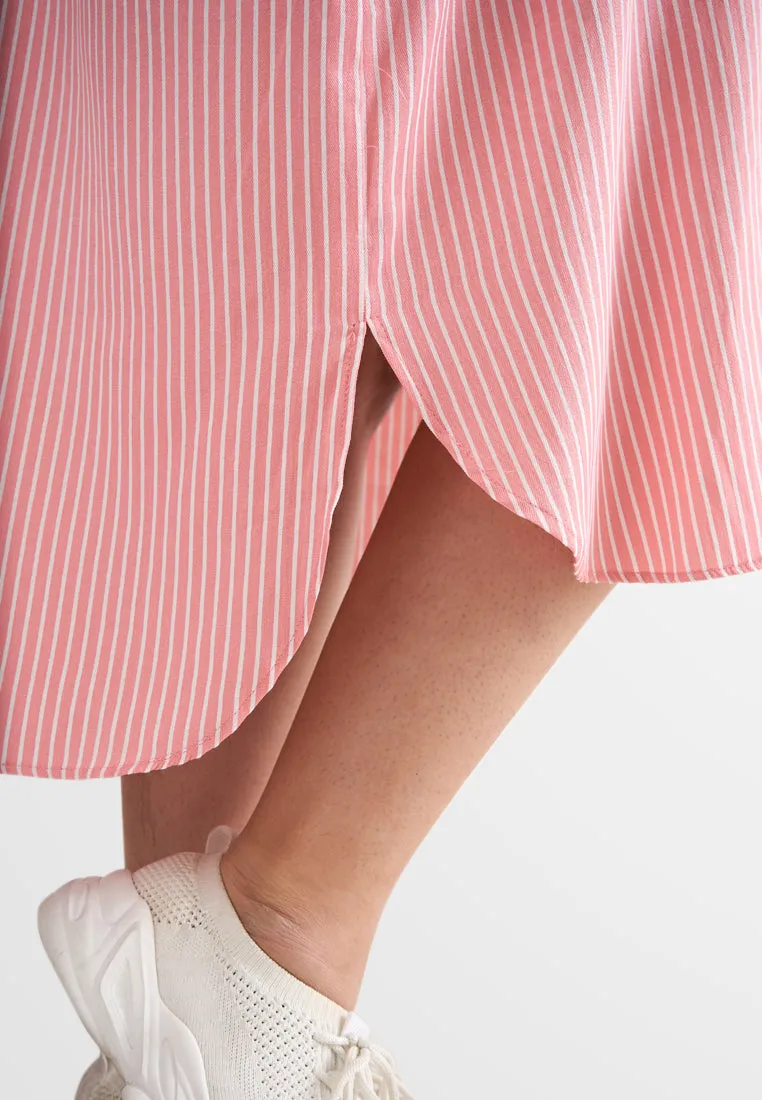 Leandra Stripes Long Shirt Dress - Pink