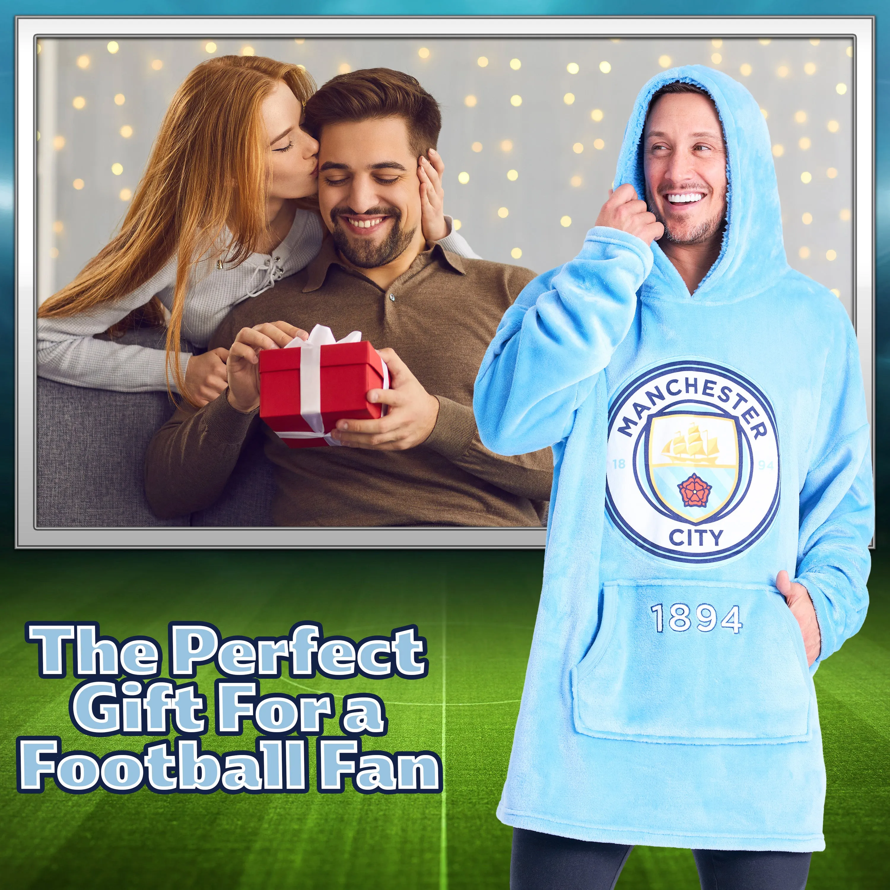 Manchester City FC Mens Hoodies - Fleece Oversized Hoodie Blanket for Men