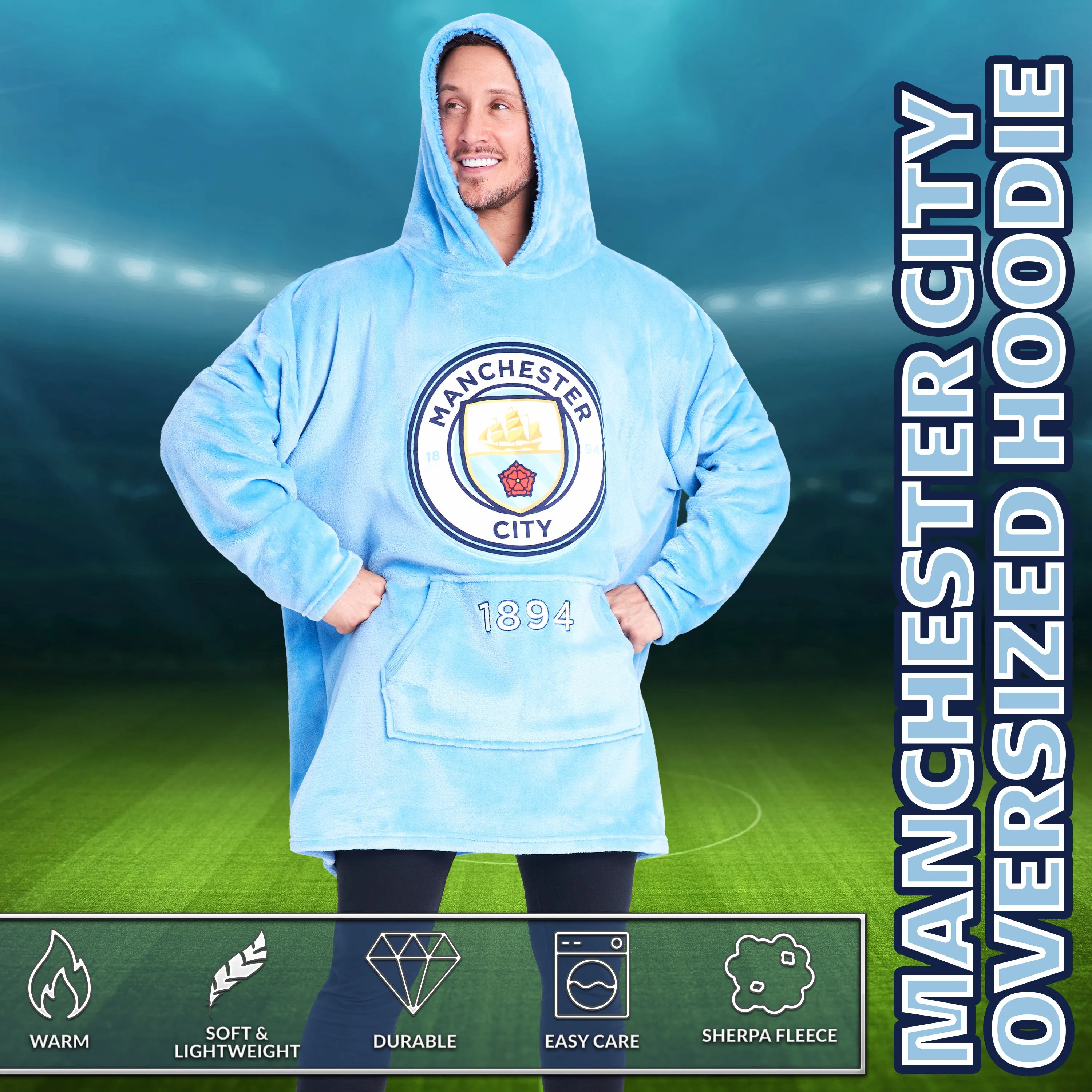 Manchester City FC Mens Hoodies - Fleece Oversized Hoodie Blanket for Men