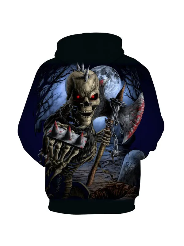 Men's Horror Axe Skull Knight Graphic Print Hoodies