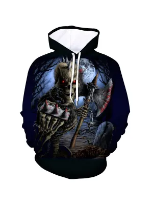 Men's Horror Axe Skull Knight Graphic Print Hoodies