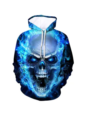Men's Horror Combustion Skull Graphic Print Hoodies