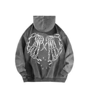 Mens Vintage Skeleton Heart Hand Graphic Hoodies