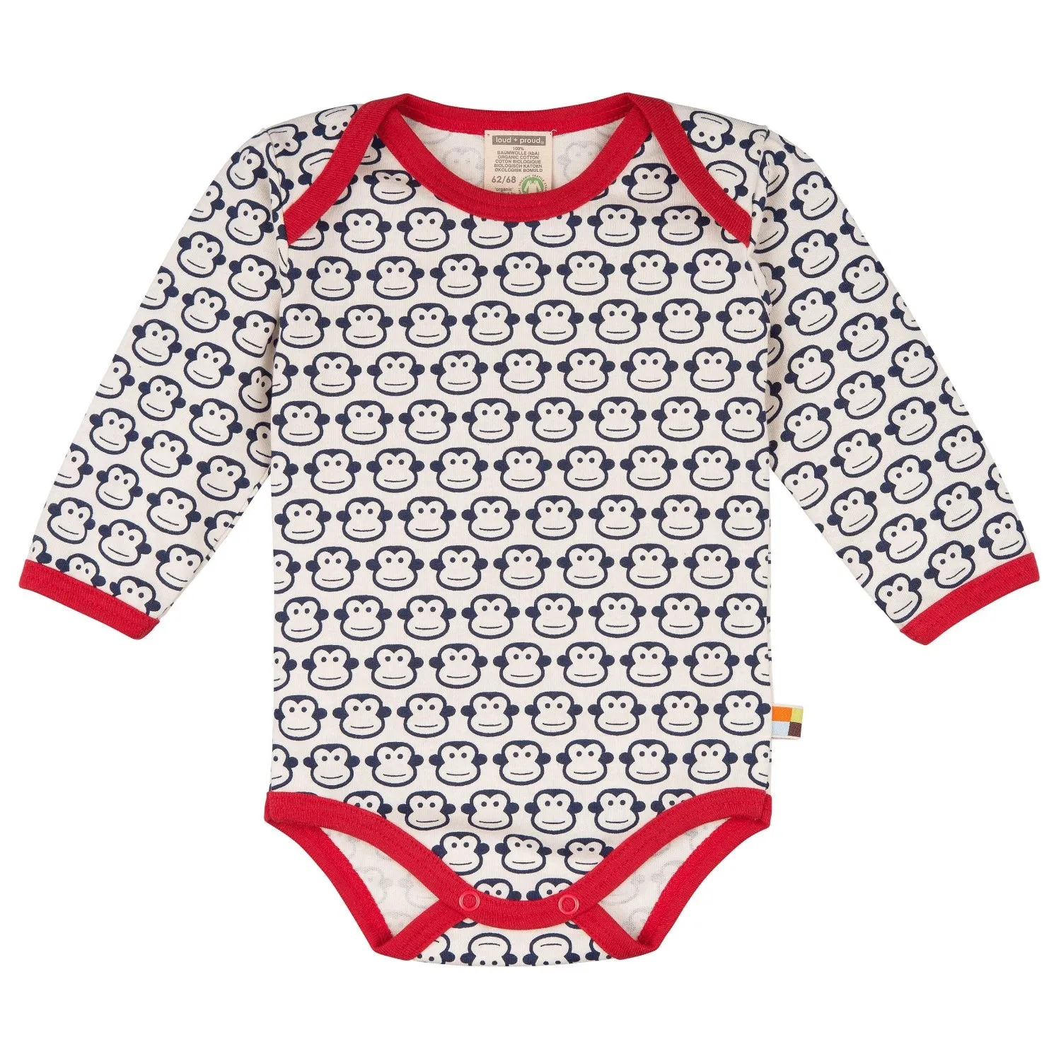 Monkey | Navy Blue | Long Sleeve Baby Bodysuit | GOTS Organic Cotton