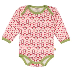 Monkey | Tomato Red | Long Sleeve Baby Bodysuit | GOTS Organic Cotton