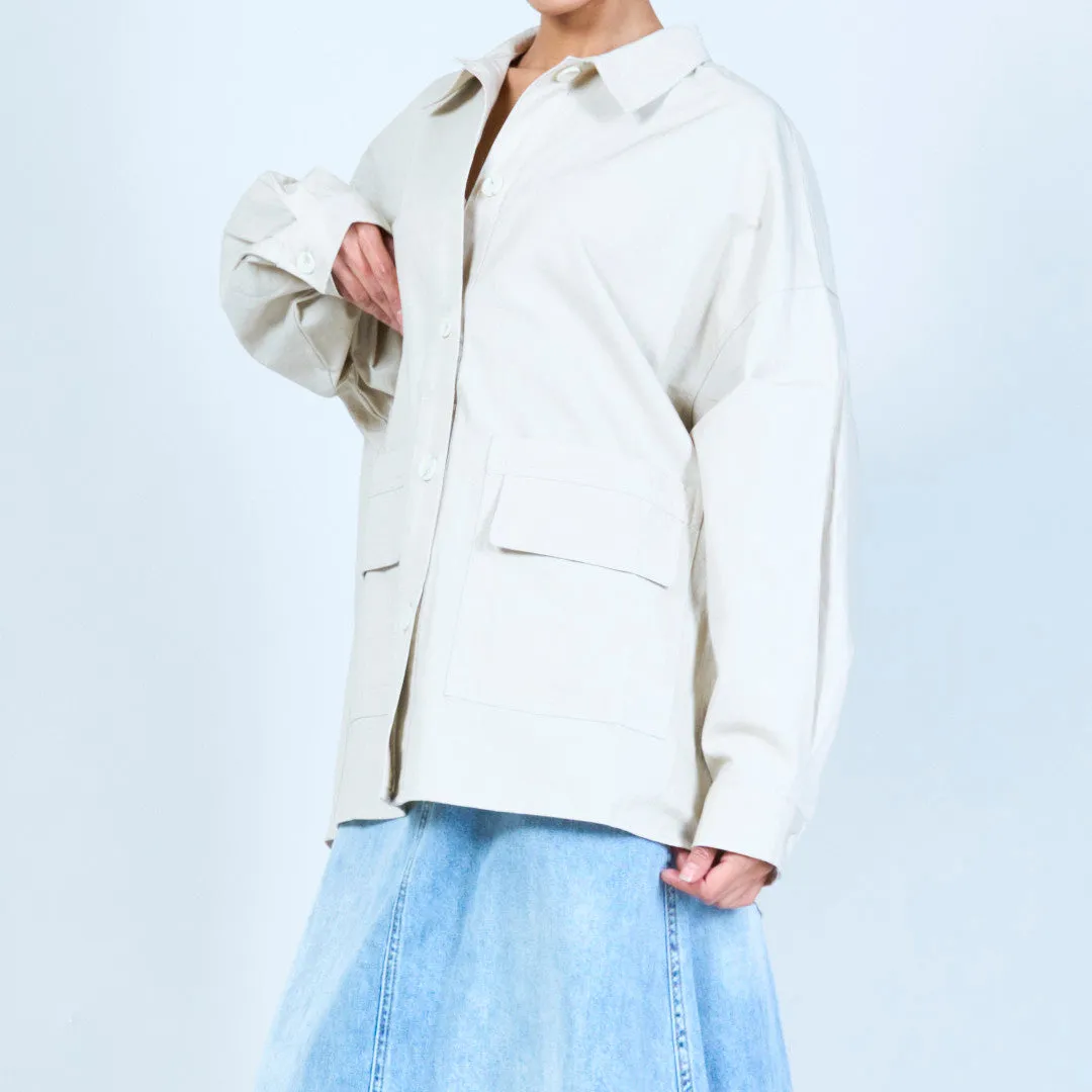 Oversized button-up shirt with patch pockets wholesale