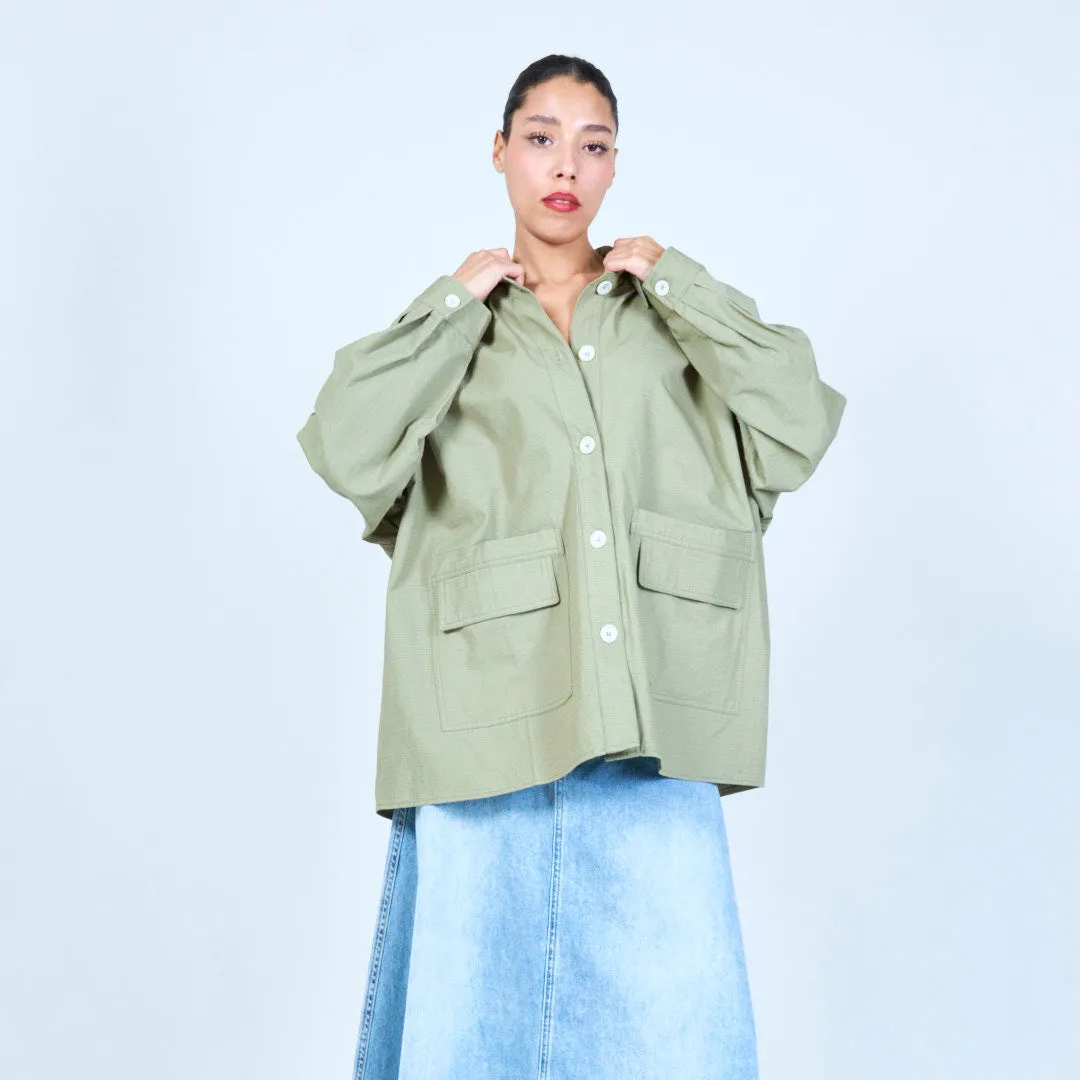 Oversized button-up shirt with patch pockets wholesale