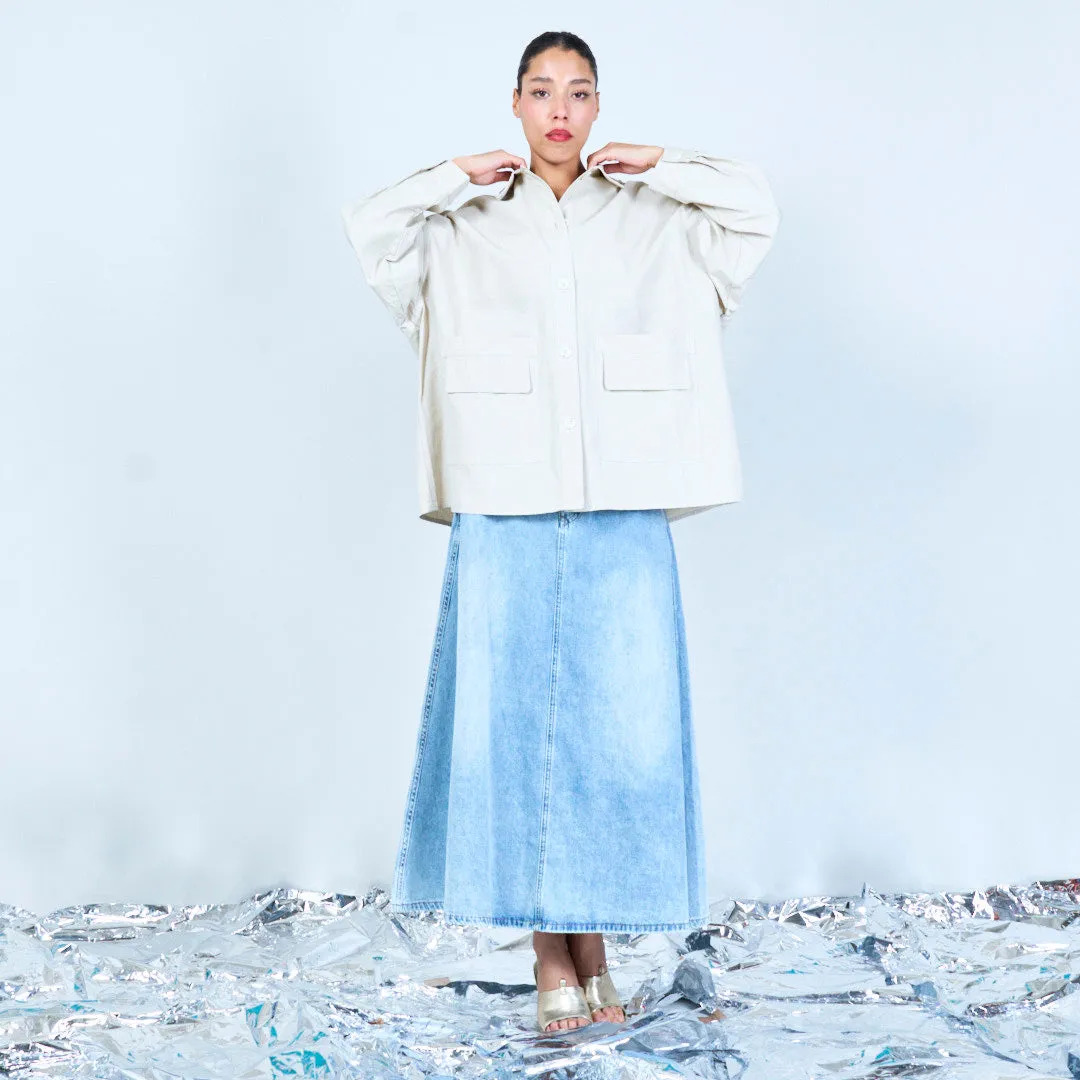 Oversized button-up shirt with patch pockets wholesale