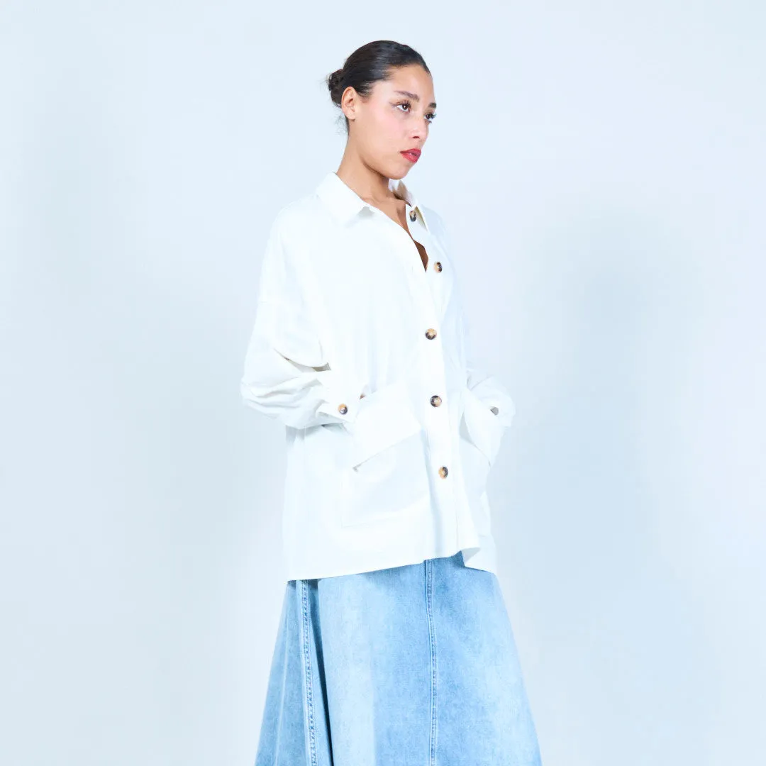 Oversized button-up shirt with patch pockets wholesale