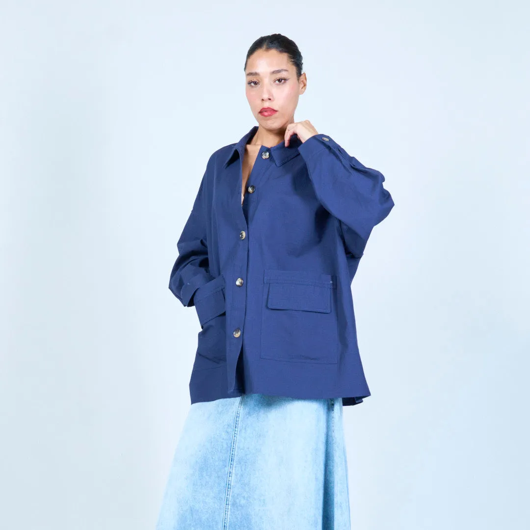 Oversized button-up shirt with patch pockets wholesale