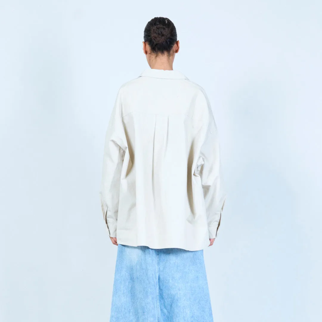 Oversized button-up shirt with patch pockets wholesale