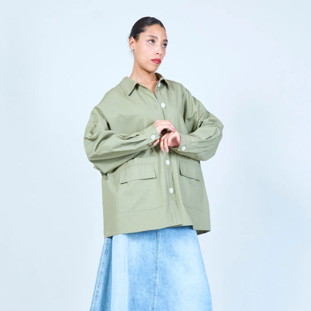 Oversized button-up shirt with patch pockets wholesale