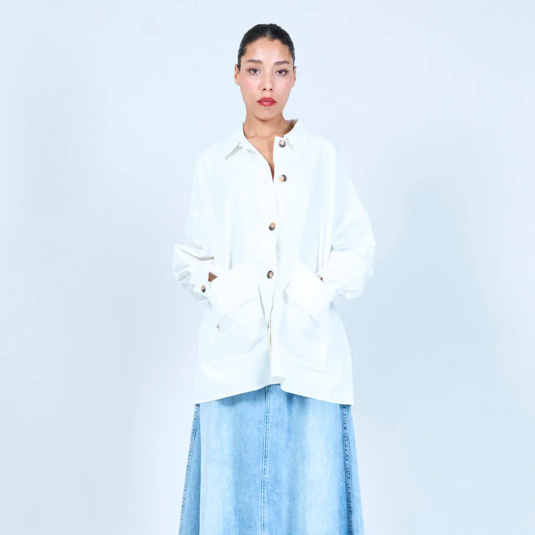 Oversized button-up shirt with patch pockets wholesale